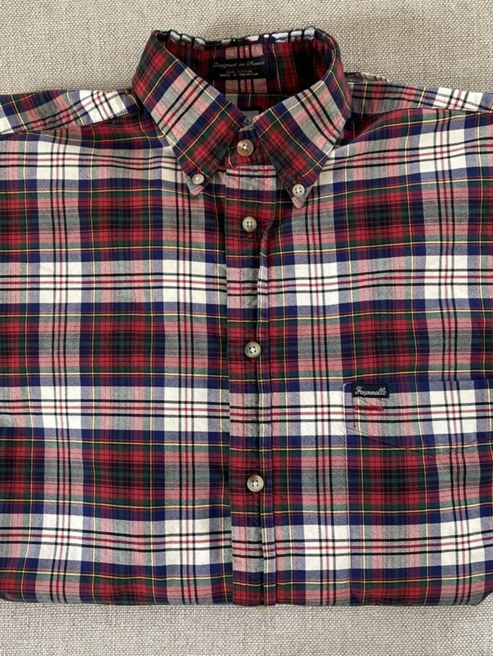 Faconnable Designed France Button Collar Plaid Shirt S
